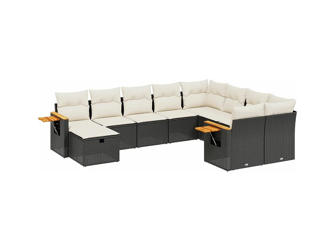 Salon de jardin 10 pcs avec coussins noir résine tressée