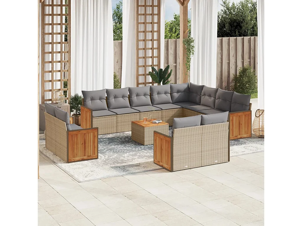 Salon de jardin avec coussins 13 pcs beige résine tressée