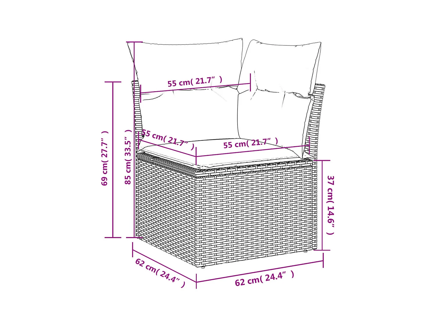 9-delige Loungeset met kussens poly rattan grijs
