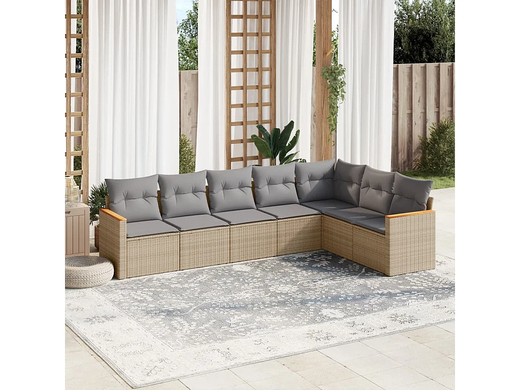 Salon de jardin avec coussins 7pcs mélange beige résine tressée