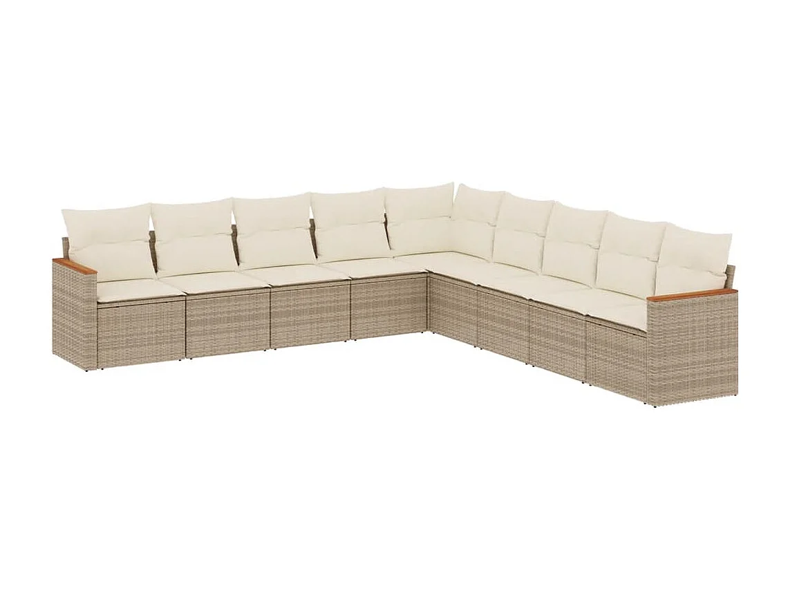 Salon de jardin avec coussins 9 pcs beige résine tressée