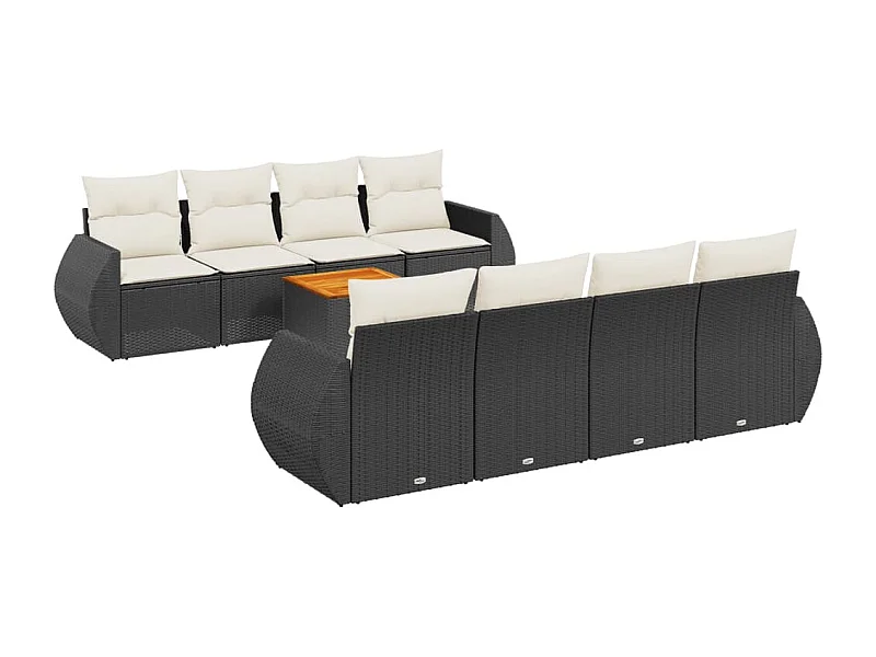 Salon de jardin 9 pcs avec coussins noir résine tressée