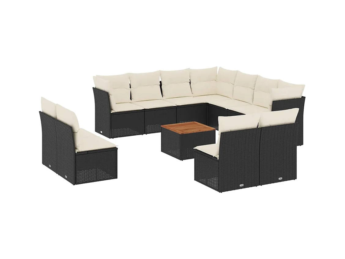 Salon de jardin 12 pcs avec coussins noir résine tressée