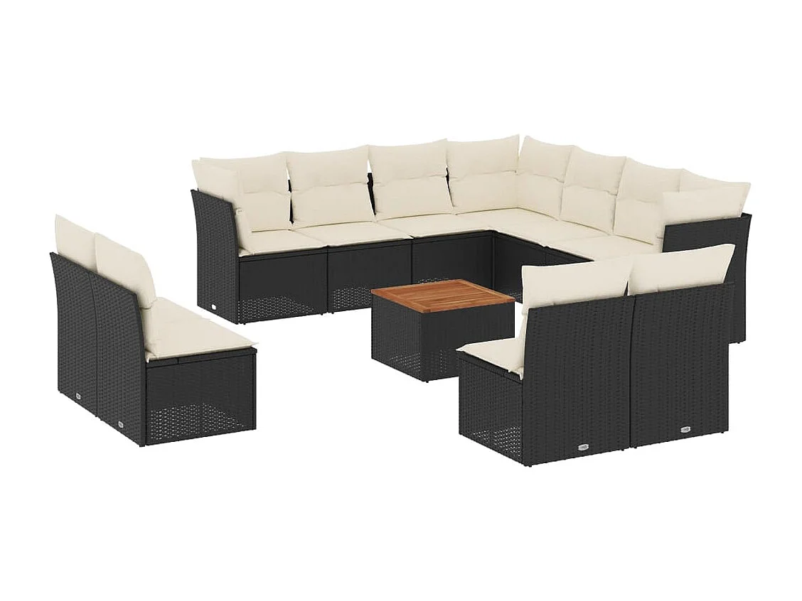 Salon de jardin 12 pcs avec coussins noir résine tressée