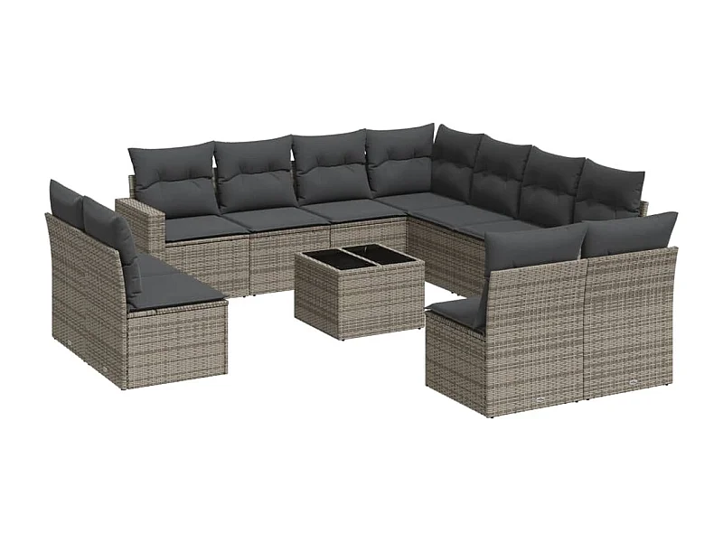 Salon de jardin avec coussins 12 pcs gris résine tressée