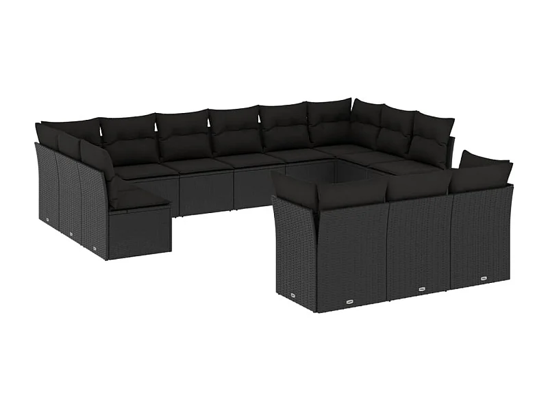 Salon de jardin avec coussins 13 pcs noir résine tressée