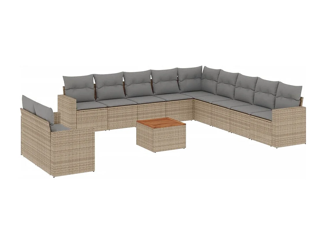 Salon de jardin et coussins 12 pcs mélange beige résine tressée
