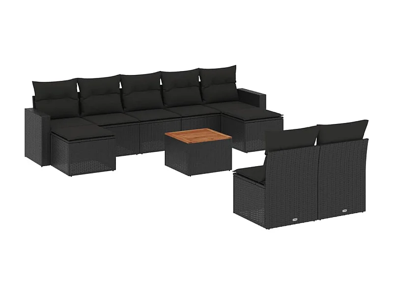 Salon de jardin 10 pcs avec coussins noir résine tressée