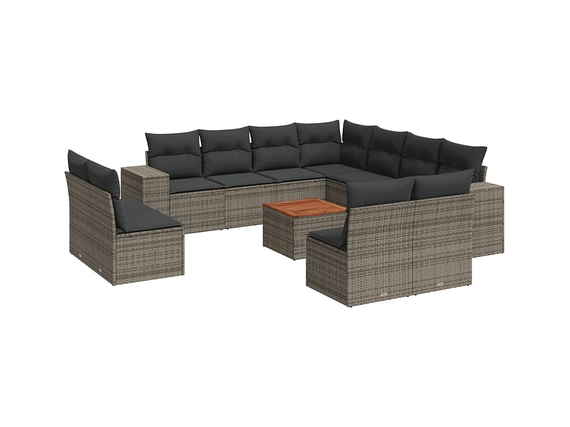 Salon de jardin avec coussins 12 pcs gris résine tressée