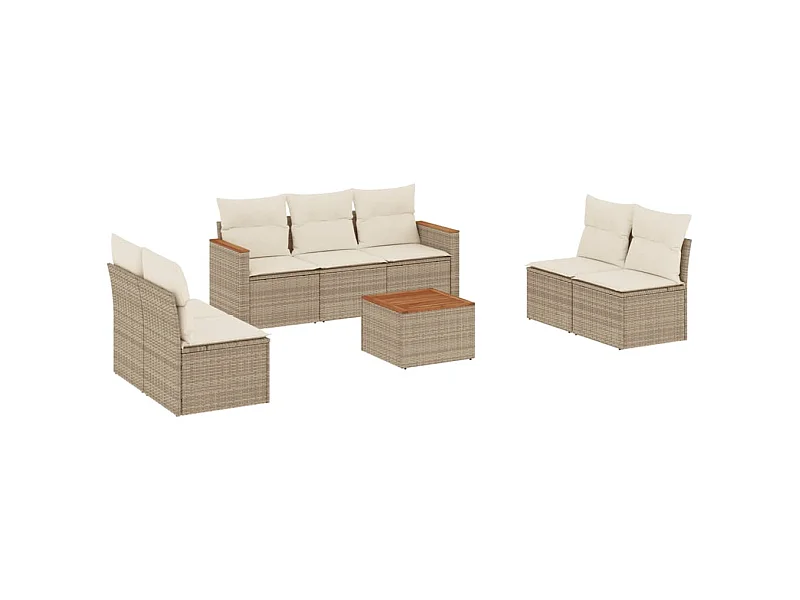 Salon de jardin avec coussins 8 pcs beige résine tressée