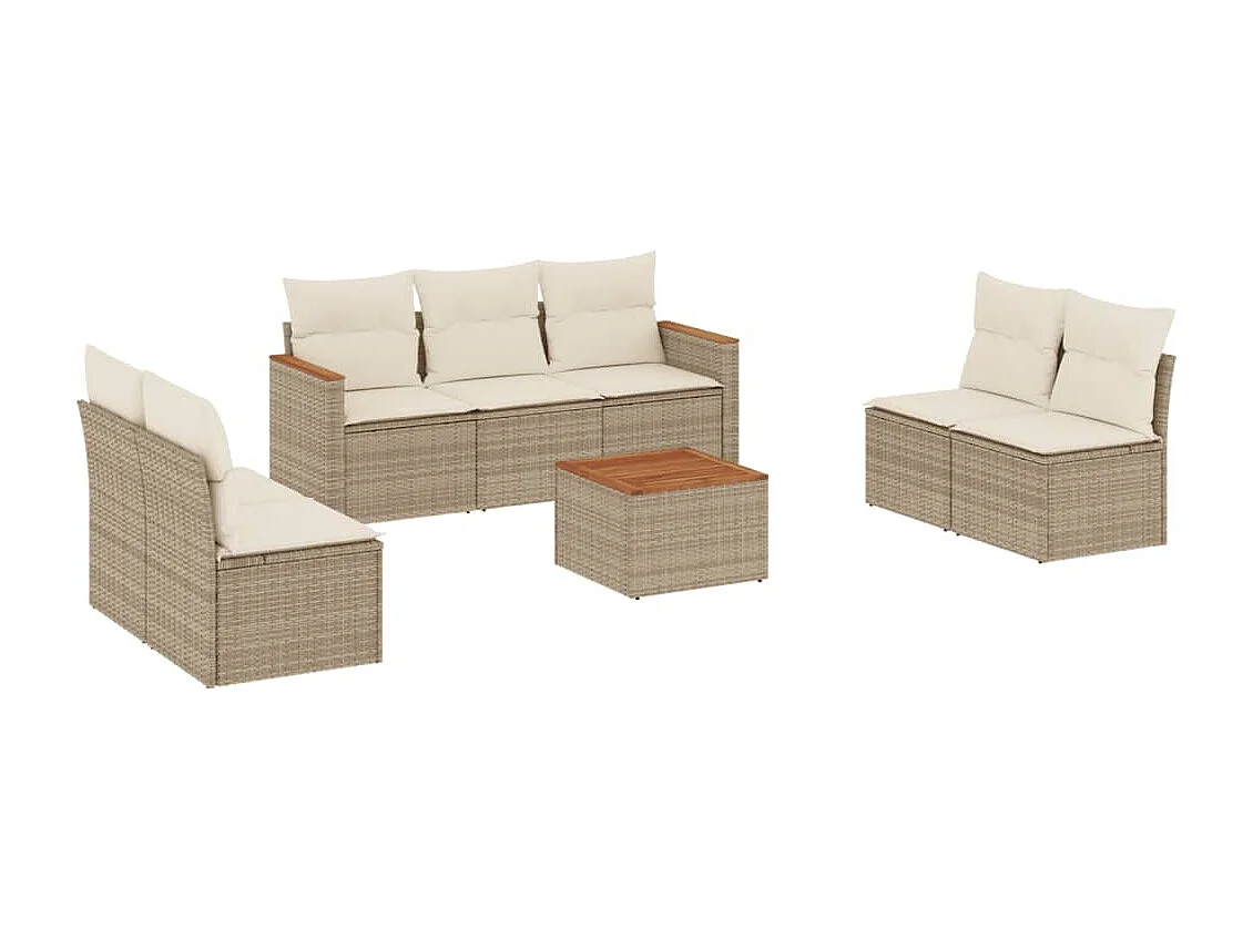 Salon de jardin avec coussins 8 pcs beige résine tressée