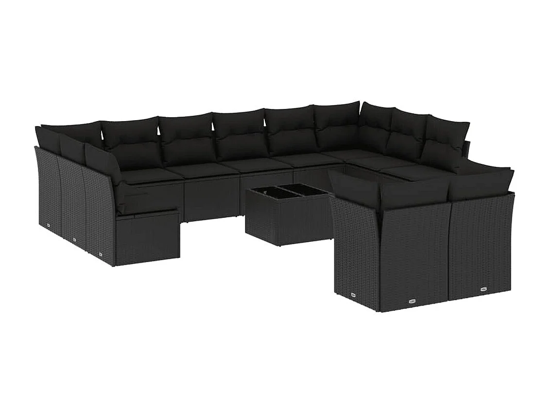Salon de jardin avec coussins 13 pcs noir résine tressée