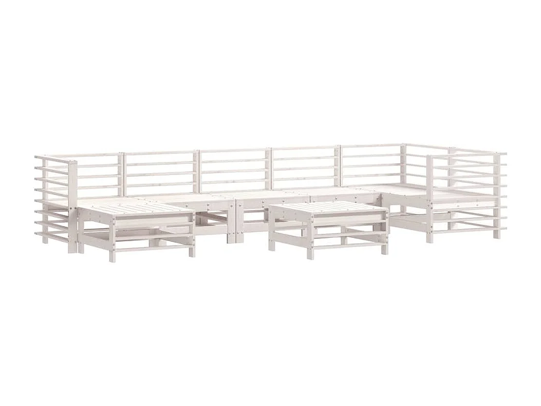 Salon de jardin 8 pcs avec coussins blanc bois massif