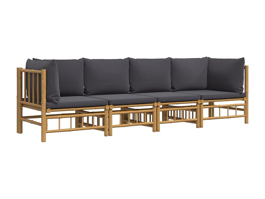 Salon de jardin 4 pcs avec coussins gris foncé bambou