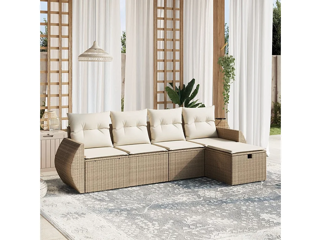 Salon de jardin avec coussins 5 pcs beige résine tressée