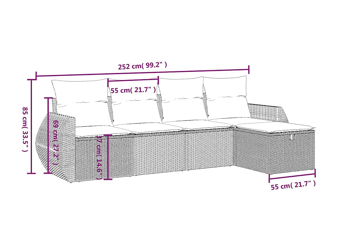 Salon de jardin avec coussins 5 pcs beige résine tressée