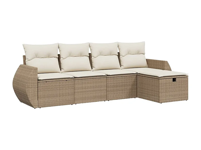 Salon de jardin avec coussins 5 pcs beige résine tressée