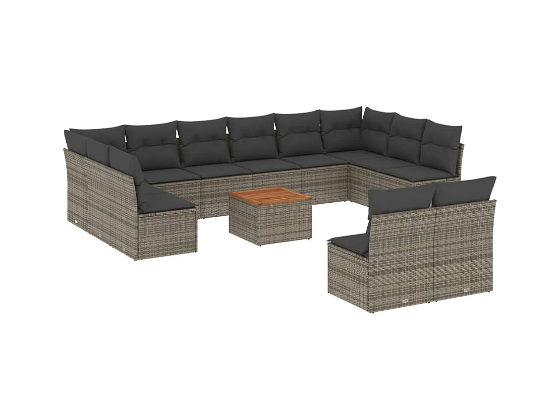 Salon de jardin avec coussins 13 pcs gris résine tressée