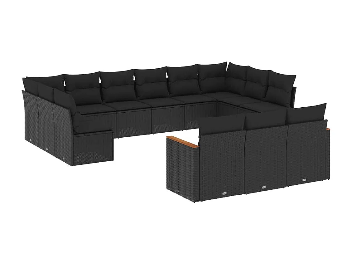 Salon de jardin avec coussins 13 pcs noir résine tressée