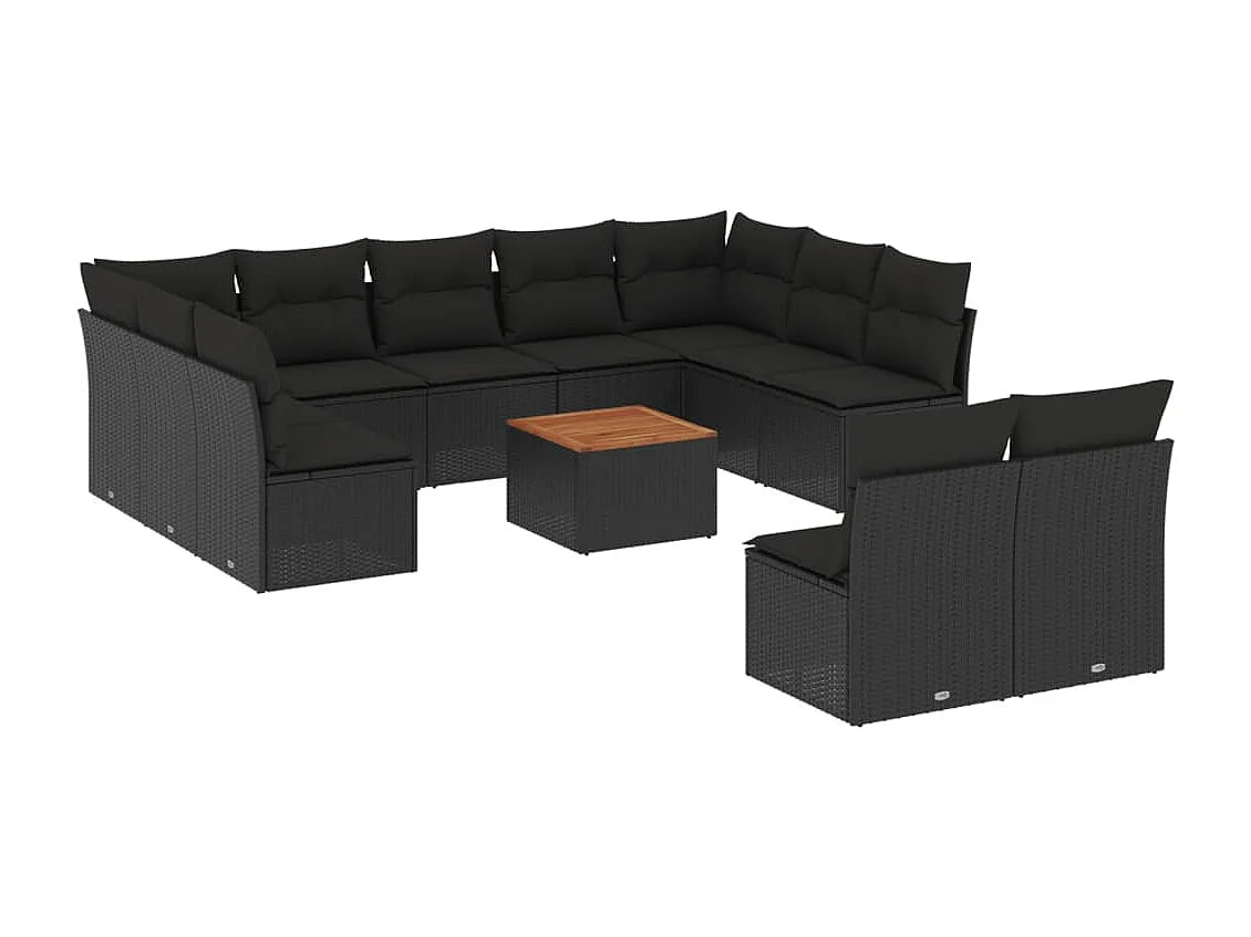 Salon de jardin 12 pcs avec coussins noir résine tressée