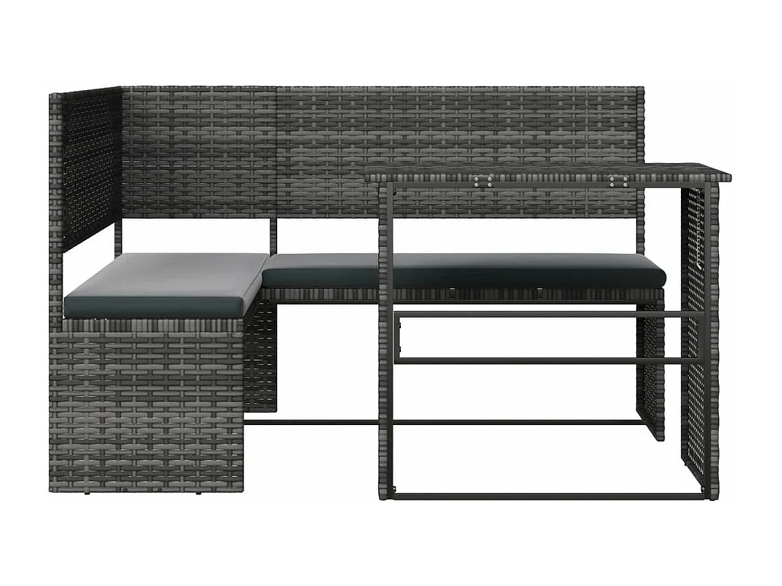Canapé de jardin avec table et coussins en forme de L gris
