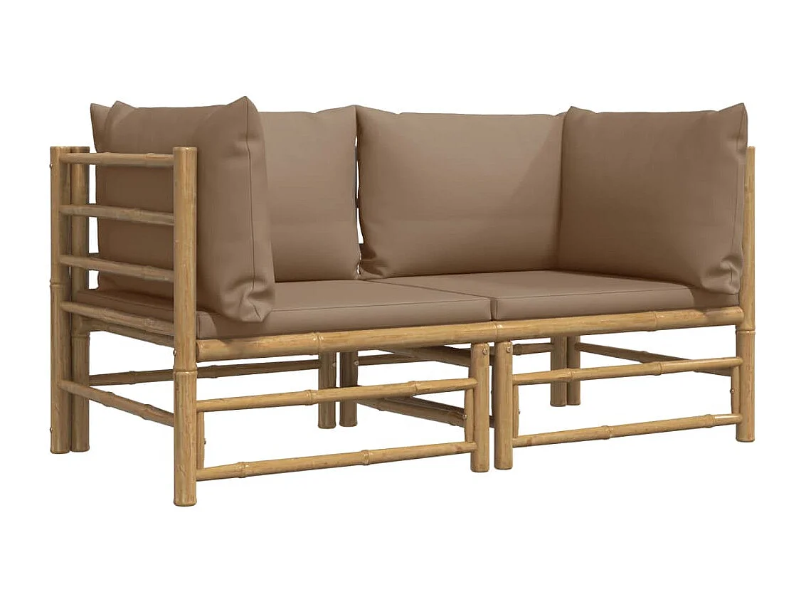 Canapés d'angle de jardin avec coussins taupe 2 pcs bambou
