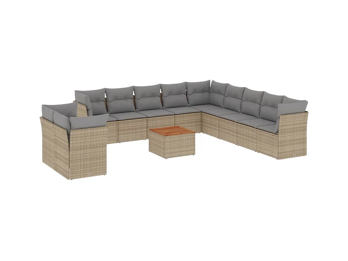 Salon de jardin avec coussins 12 pcs beige résine tressée