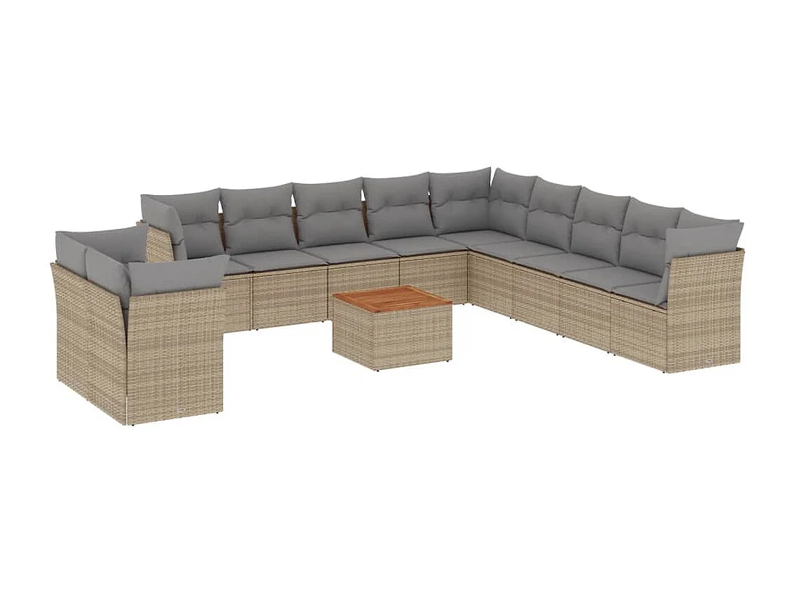 Salon de jardin avec coussins 12 pcs beige résine tressée