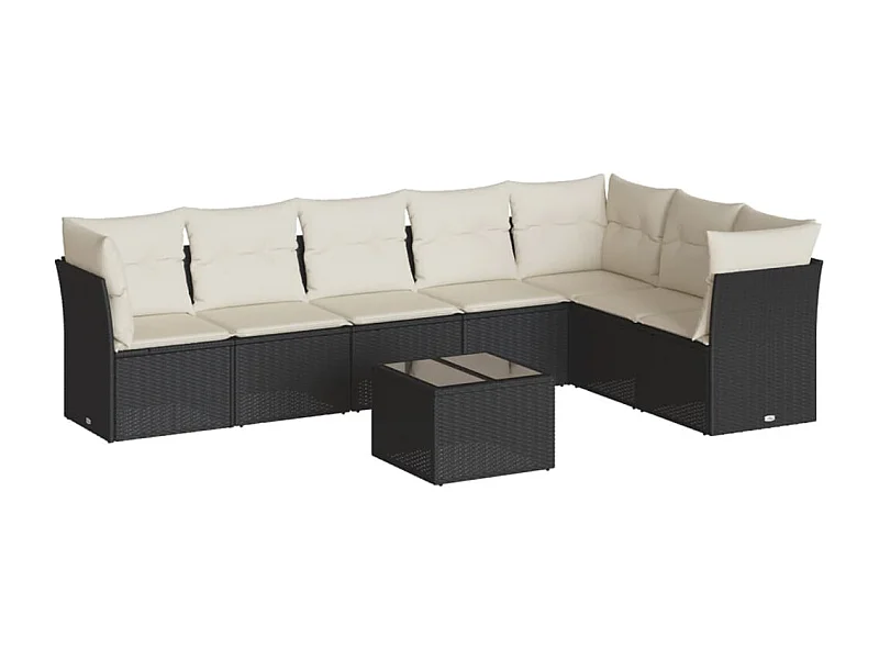 Salon de jardin 8 pcs avec coussins noir résine tressée