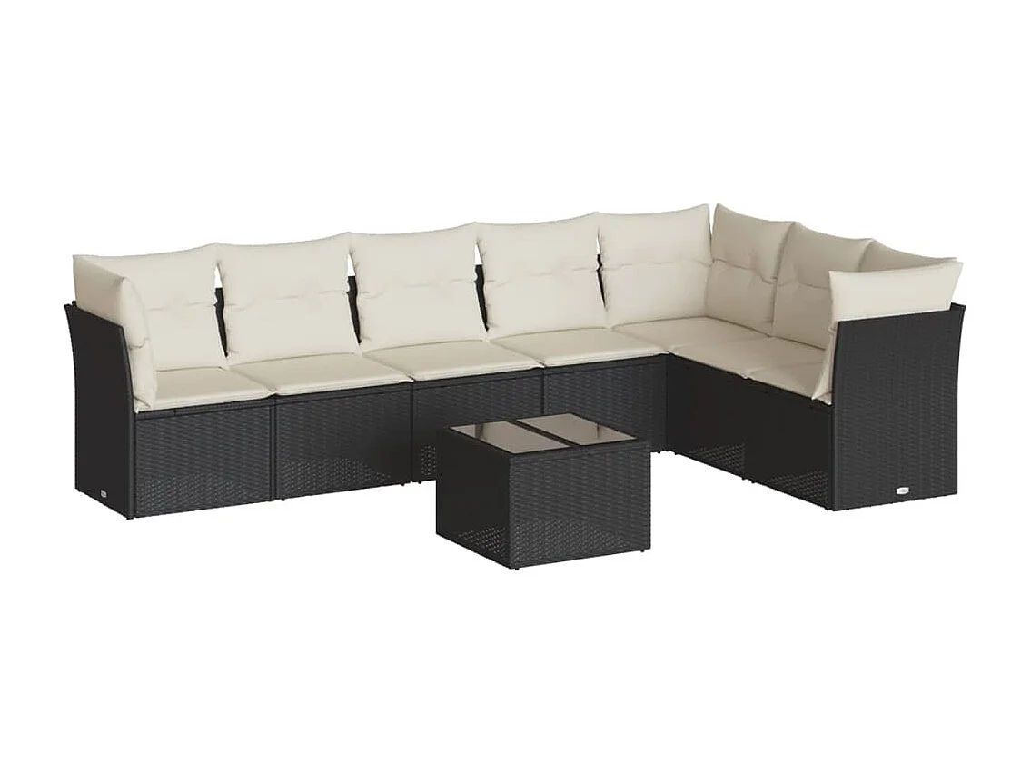 Salon de jardin 8 pcs avec coussins noir résine tressée