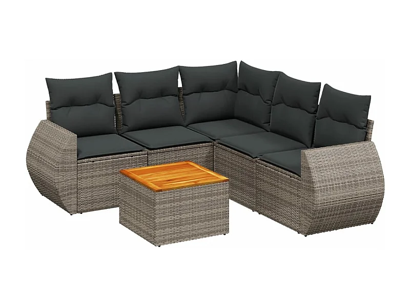 Salon de jardin 6 pcs avec coussins gris résine tressée
