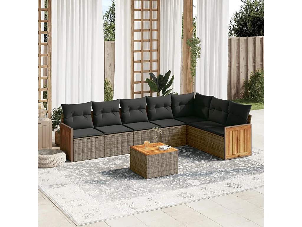Salon de jardin 8 pcs avec coussins gris résine tressée