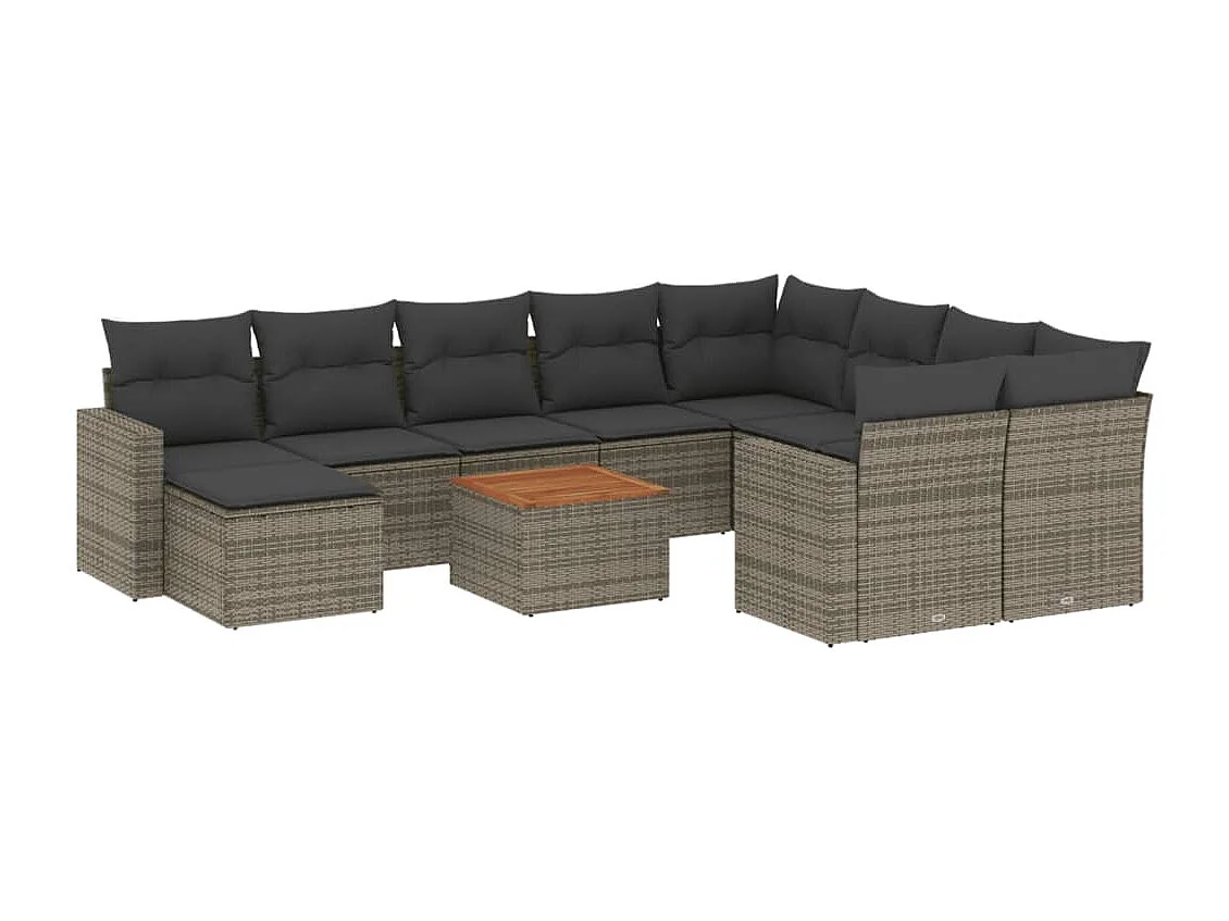 Salon de jardin 11 pcs avec coussins gris résine tressée