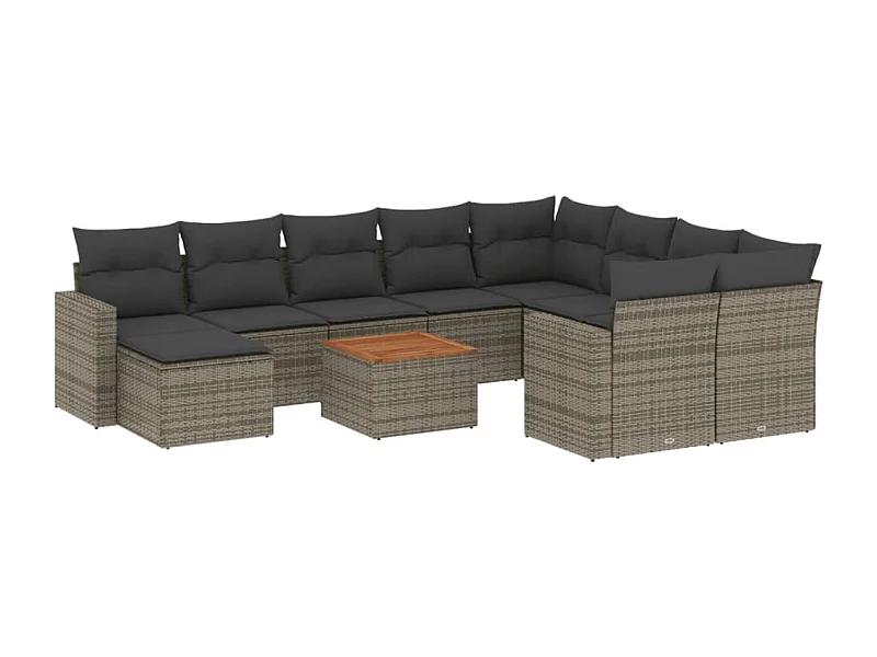 Salon de jardin 11 pcs avec coussins gris résine tressée
