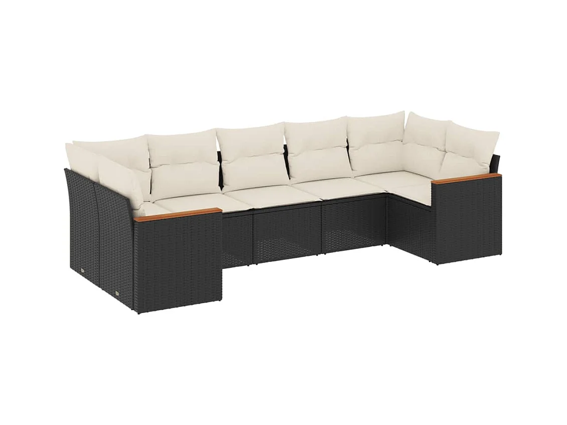 Salon de jardin 7 pcs avec coussins noir résine tressée