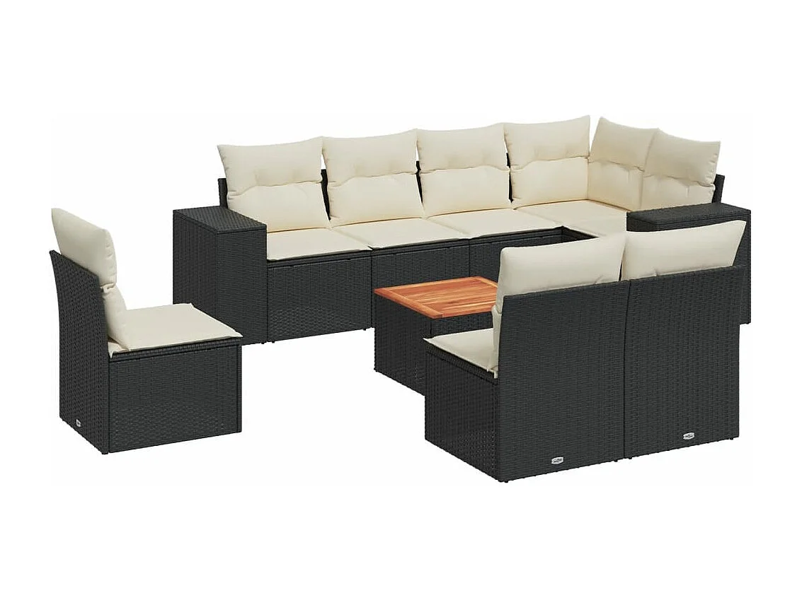 Salon de jardin 9 pcs avec coussins noir résine tressée