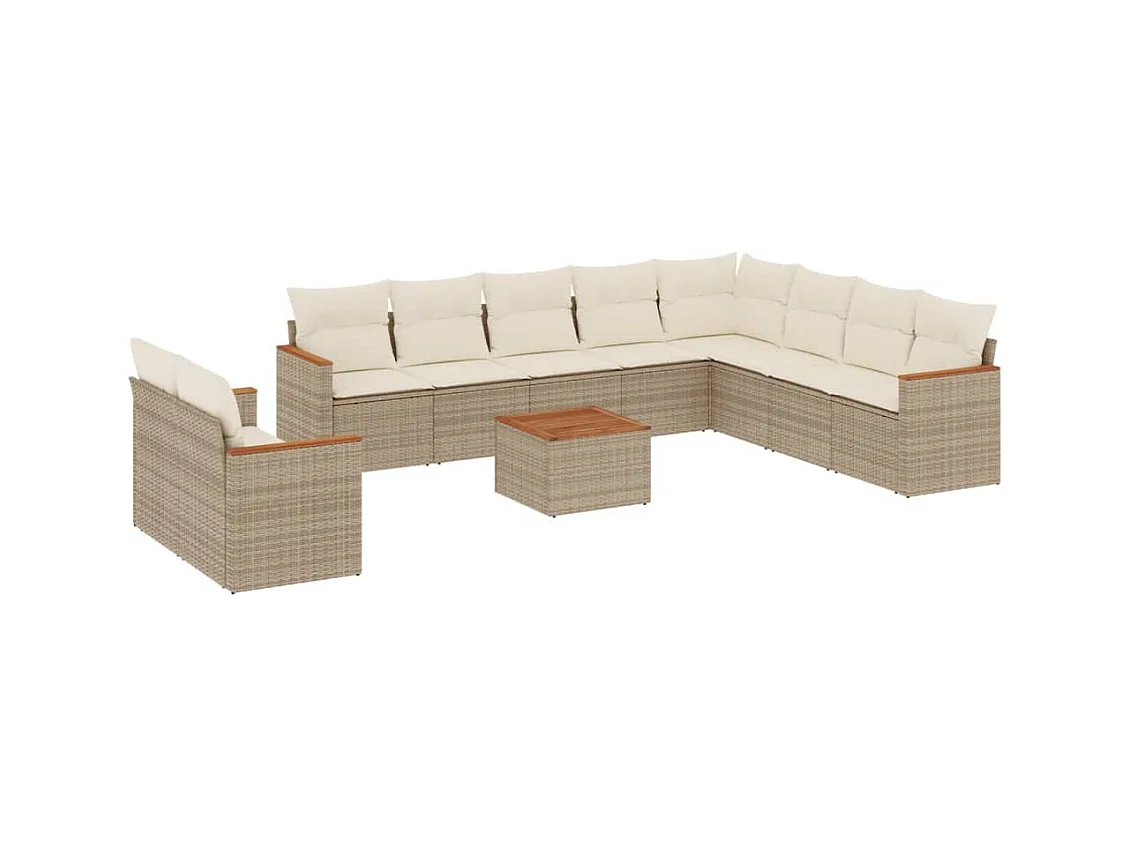 Salon de jardin 11 pcs avec coussins beige résine tressée
