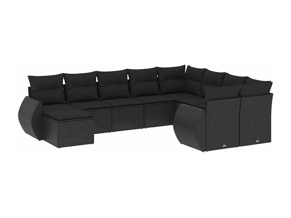 Salon de jardin 10 pcs avec coussins noir résine tressée