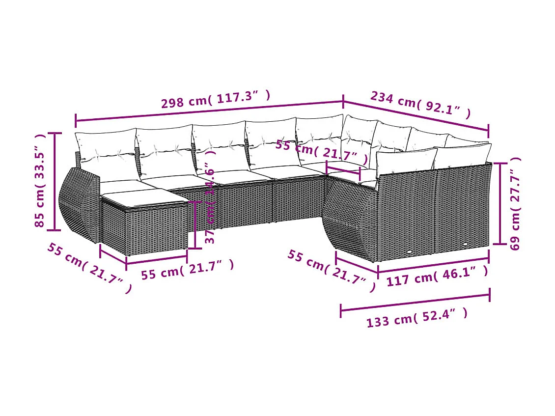 Salon de jardin 10 pcs avec coussins noir résine tressée