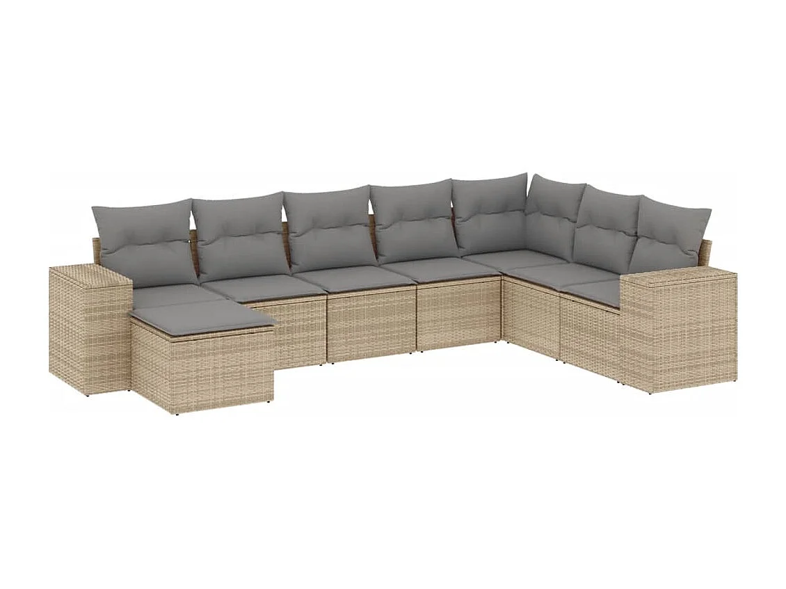 Salon de jardin avec coussins 8 pcs beige résine tressée