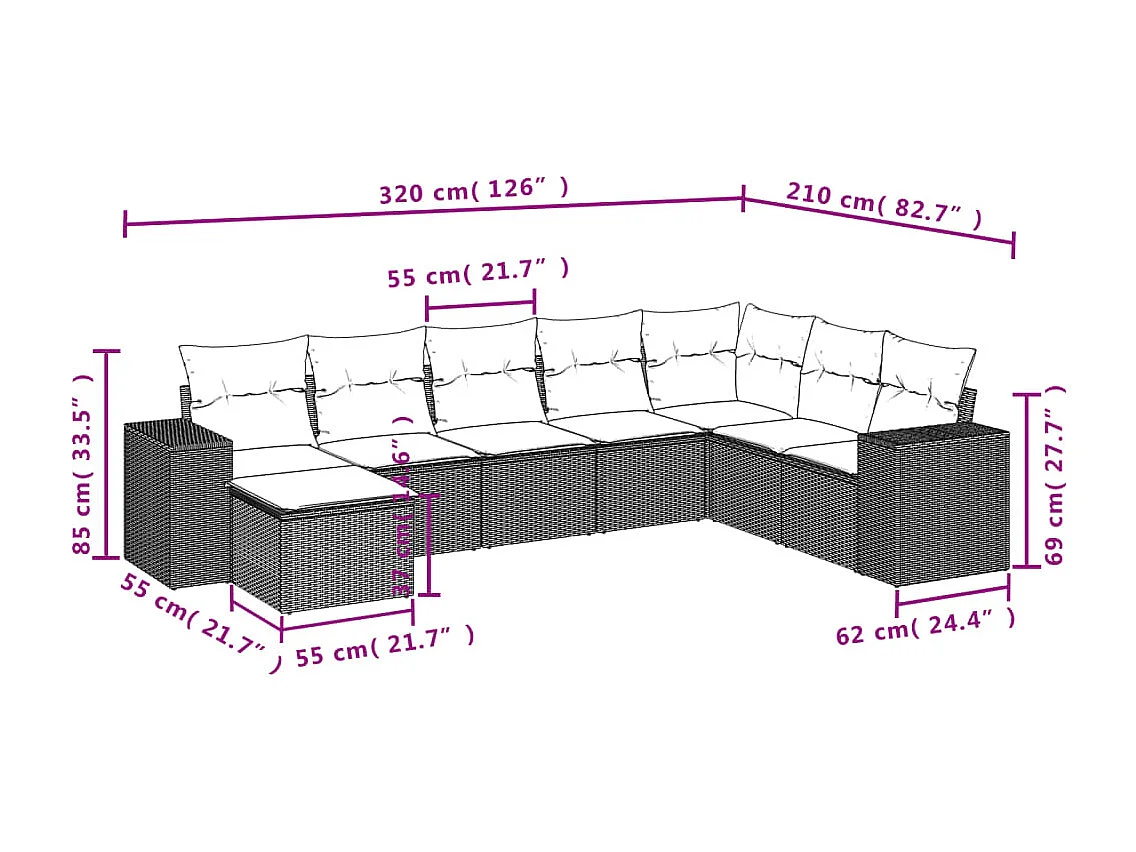 Salon de jardin avec coussins 8 pcs beige résine tressée