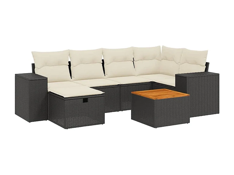 Salon de jardin 7 pcs avec coussins noir résine tressée