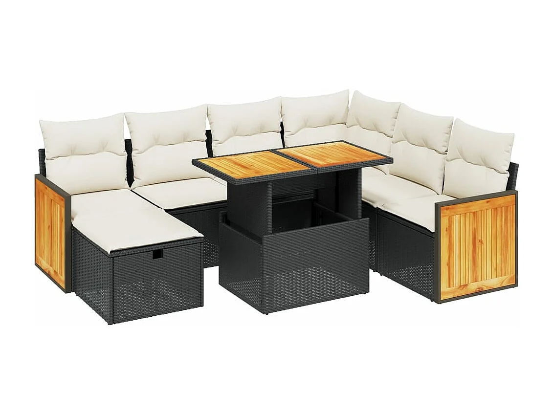 Salon de jardin 8 pcs avec coussins noir résine tressée