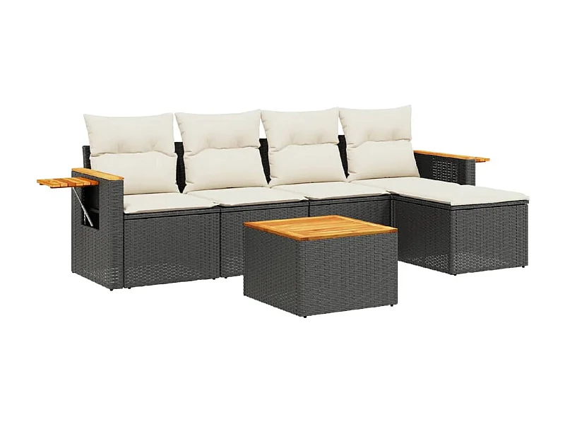 Salon de jardin 6 pcs avec coussins noir résine tressée