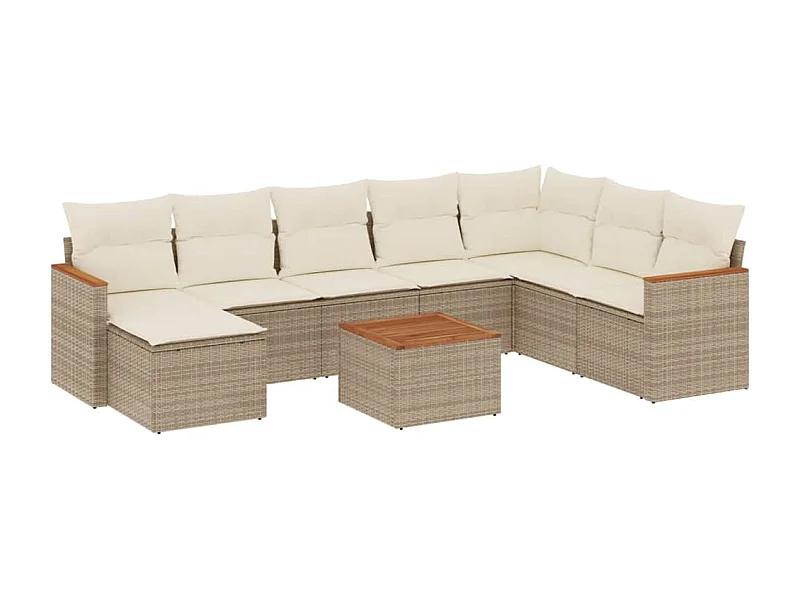 Salon de jardin avec coussins 9 pcs beige résine tressée