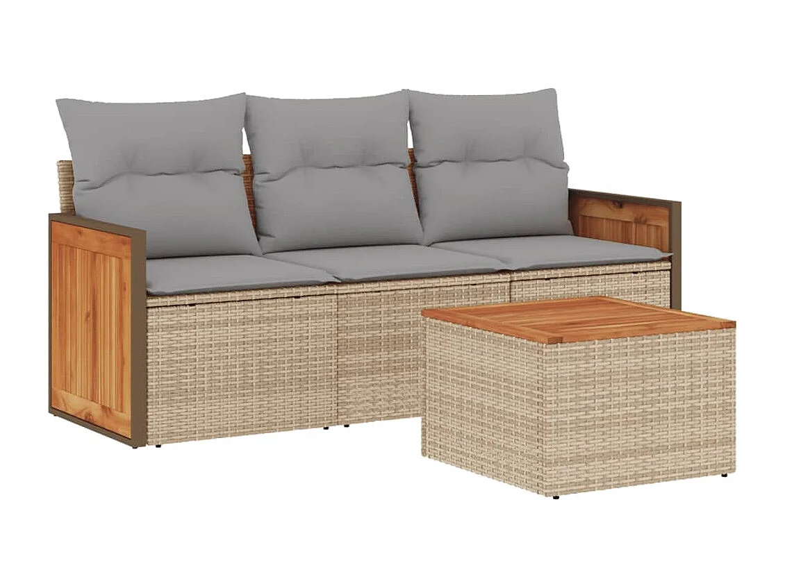 Salon de jardin avec coussins 4 pcs beige résine tressée