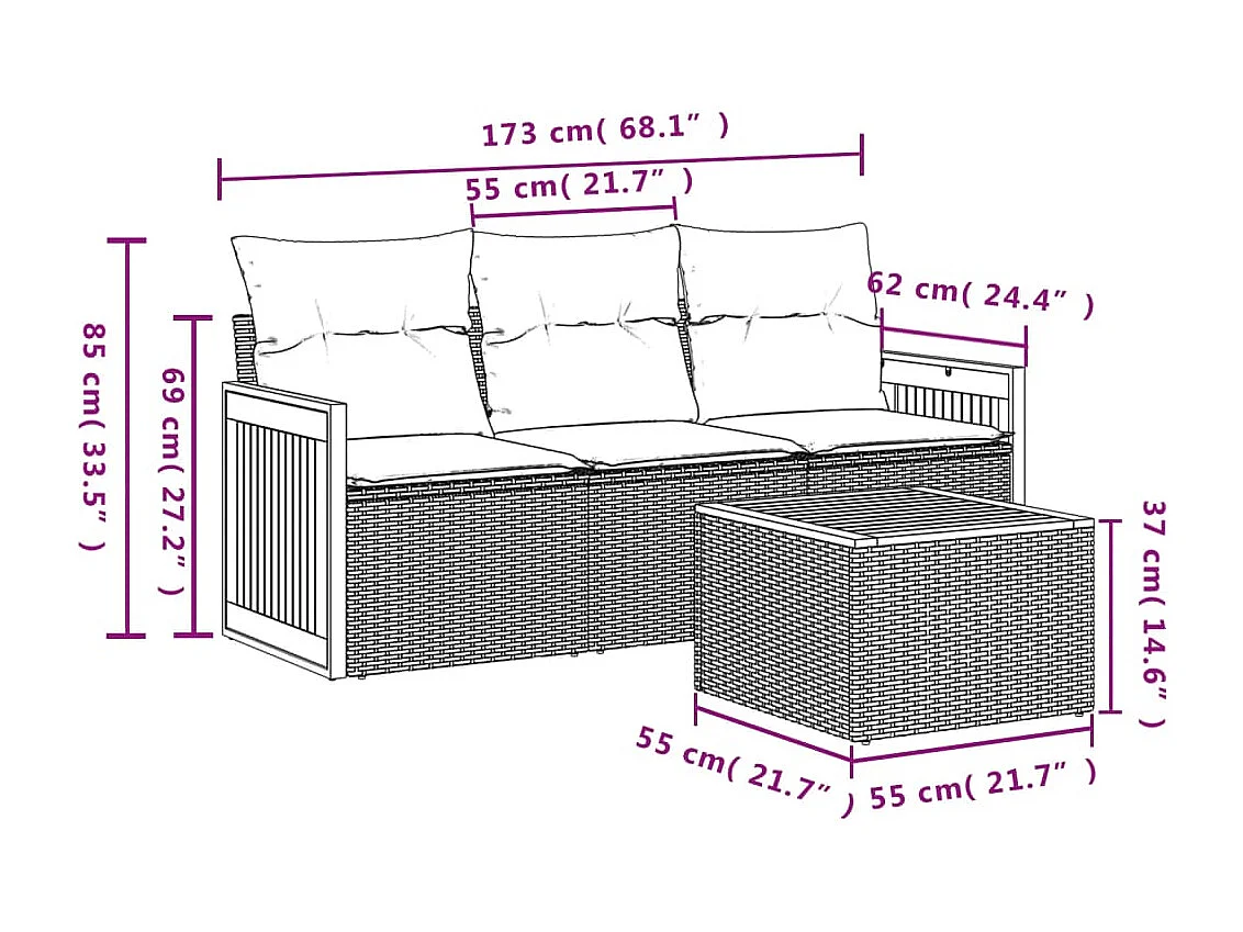 Salon de jardin avec coussins 4 pcs beige résine tressée