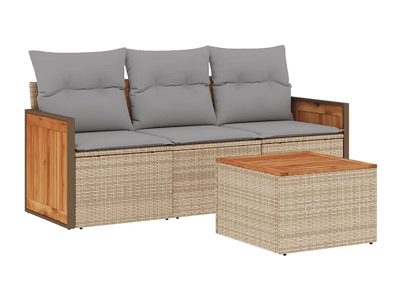 Salon de jardin avec coussins 4 pcs beige résine tressée