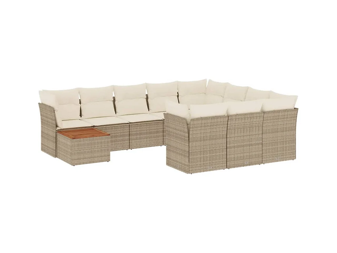 Salon de jardin 11 pcs avec coussins beige résine tressée