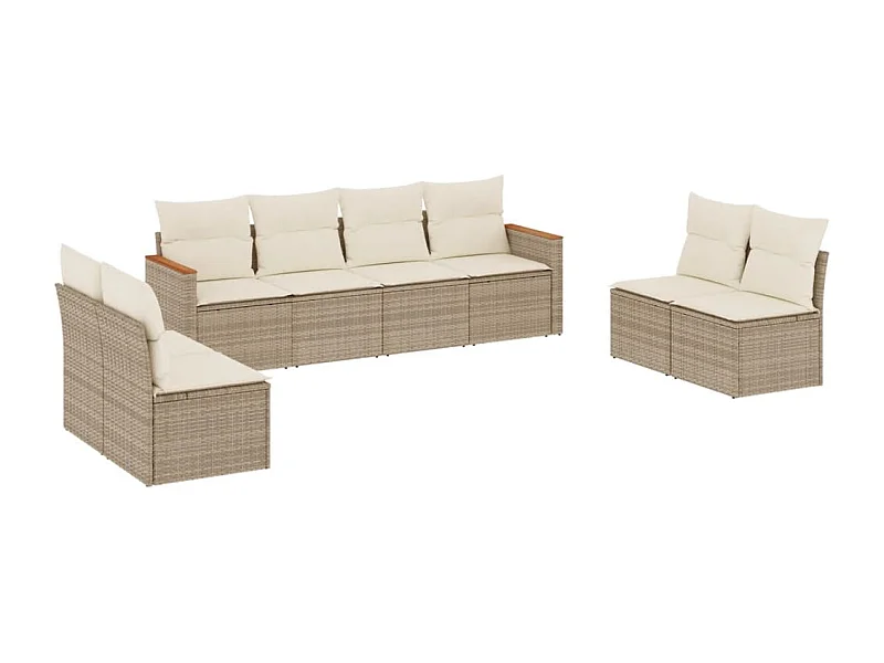 Salon de jardin avec coussins 8 pcs beige résine tressée